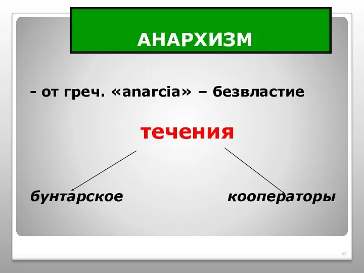 АНАРХИЗМ - от греч. «аnarcia» – безвластие течения бунтарское кооператоры