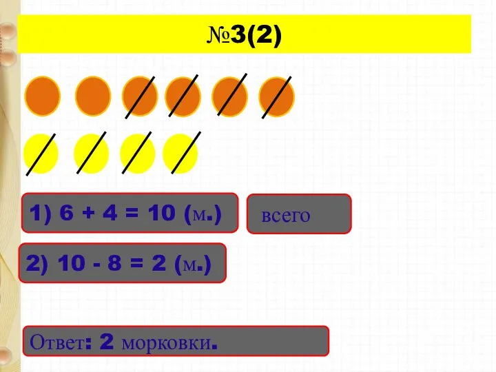 №3(2) 1) 6 + 4 = 10 (м.) всего 2)