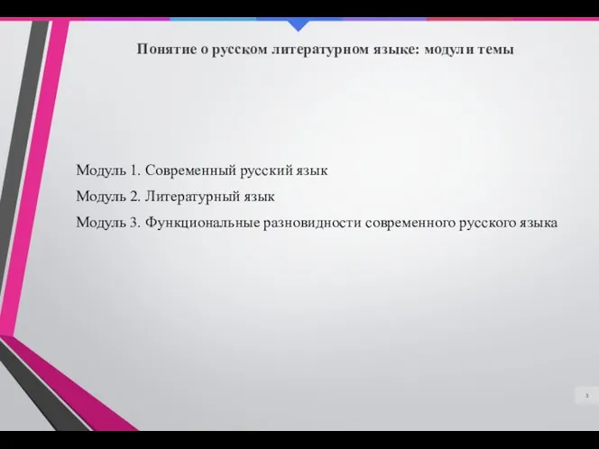Понятие о русском литературном языке: модули темы Модуль 1. Современный русский язык Модуль