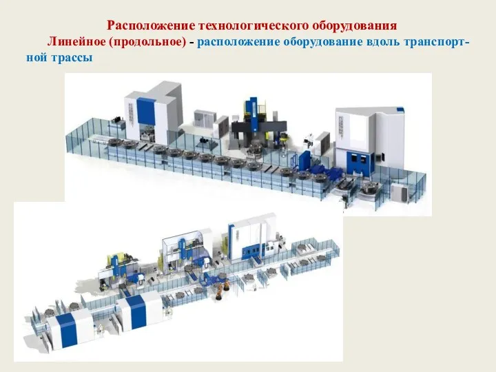 Расположение технологического оборудования Линейное (продольное) - расположение оборудование вдоль транспорт-ной трассы