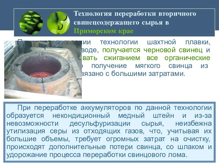 Технология переработки вторичного свинецсодержащего сырья в Приморском крае При использовании