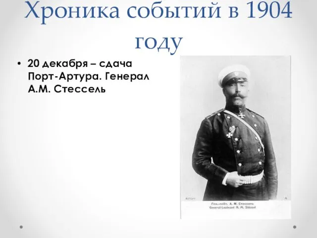 Хроника событий в 1904 году 20 декабря – сдача Порт-Артура. Генерал А.М. Стессель