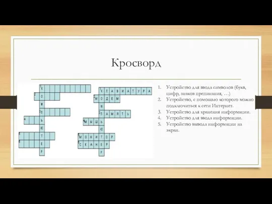 Кросворд Устройство для ввода символов (букв, цифр, знаков препинания, …)