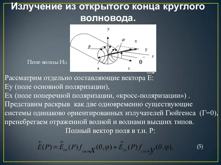 θ Излучение из открытого конца круглого волновода. Рассматрим отдельно составляющие