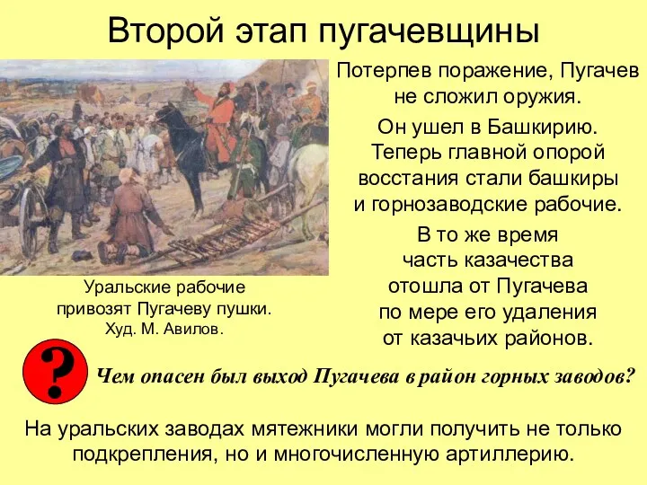 Второй этап пугачевщины Потерпев поражение, Пугачев не сложил оружия. Он