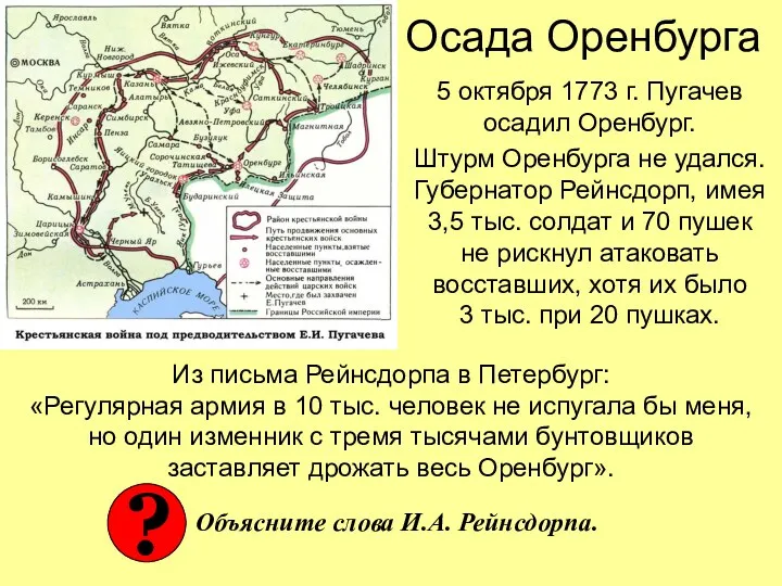 Осада Оренбурга 5 октября 1773 г. Пугачев осадил Оренбург. Штурм