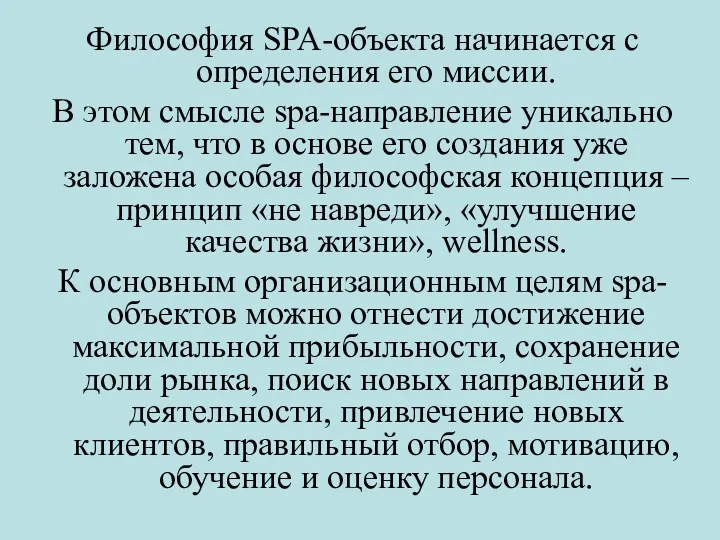 Философия SPA-объекта начинается c определения его миссии. В этом смысле