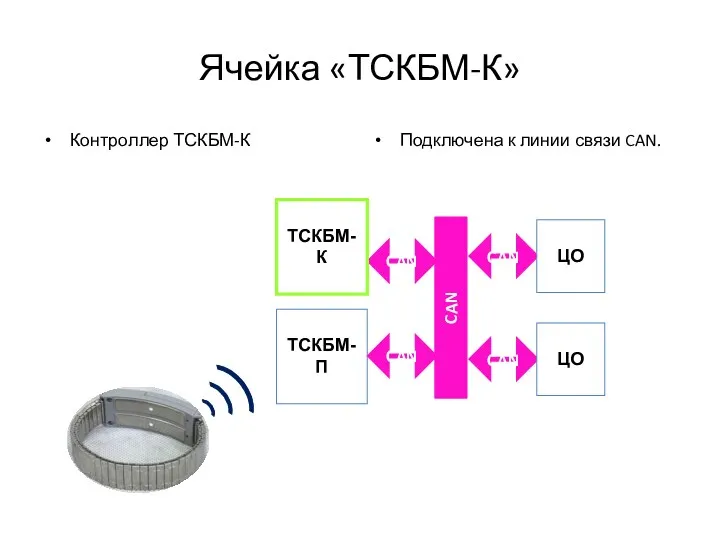 Ячейка «ТСКБМ-К» Контроллер ТСКБМ-К Подключена к линии связи CAN. CAN