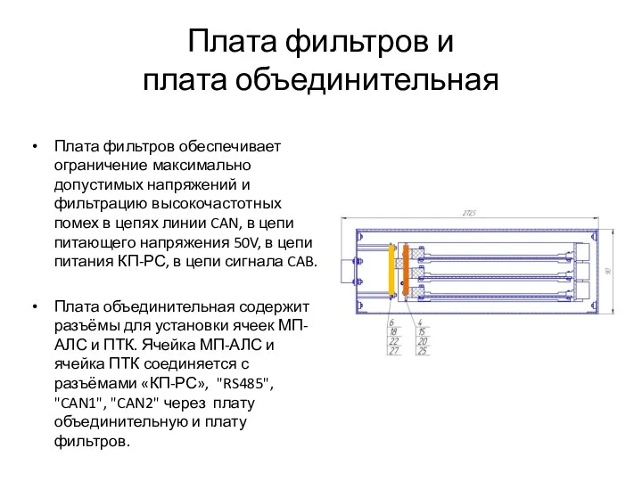 Плата фильтров и плата объединительная Плата фильтров обеспечивает ограничение максимально