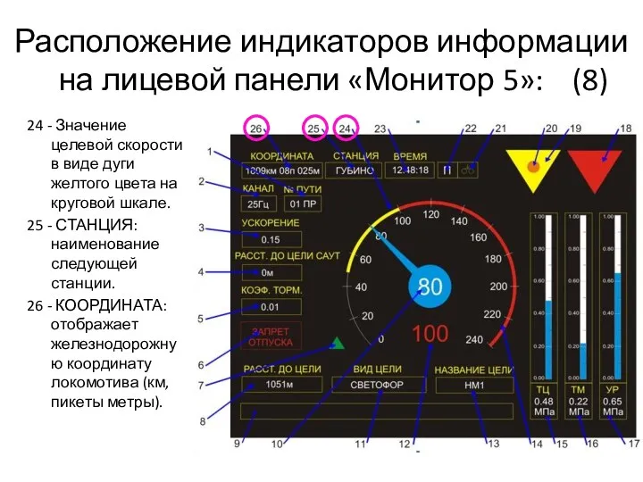 Расположение индикаторов информации на лицевой панели «Монитор 5»: (8) 24