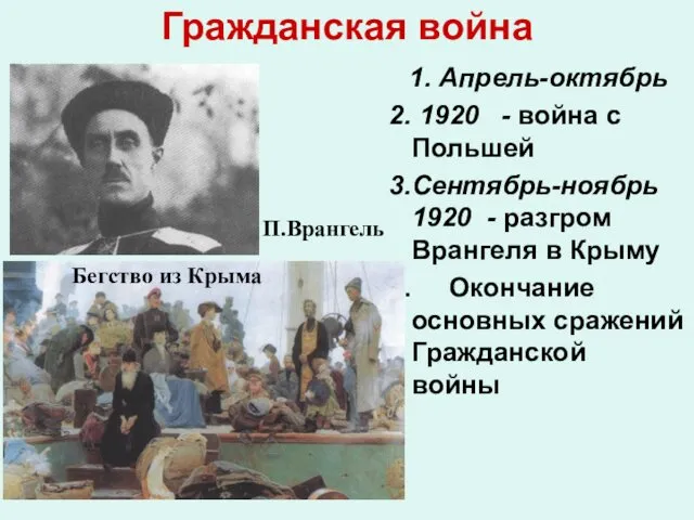 Гражданская война Апрель-октябрь 1920 - война с Польшей Сентябрь-ноябрь 1920