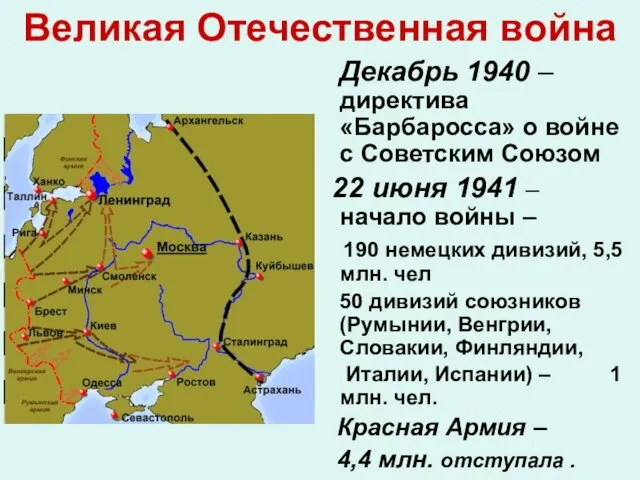 Великая Отечественная война Декабрь 1940 –директива «Барбаросса» о войне с