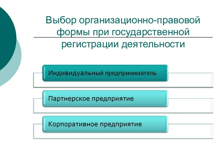 Выбор организационно-правовой формы при государственной регистрации деятельности