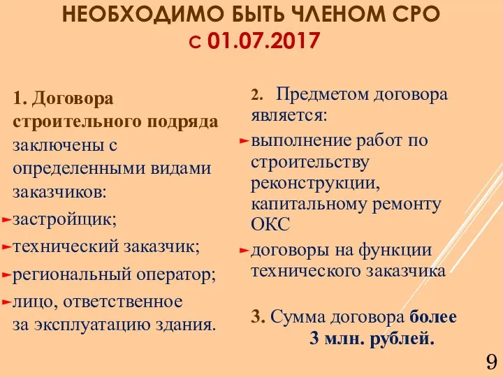 1. Договора строительного подряда заключены с определенными видами заказчиков: застройщик;