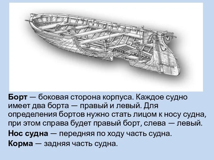 Борт — боковая сторона корпуса. Каждое судно имеет два борта