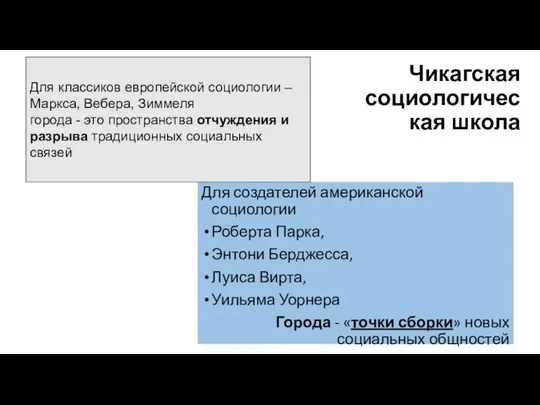 Чикагская социологическая школа Для создателей американской социологии Роберта Парка, Энтони