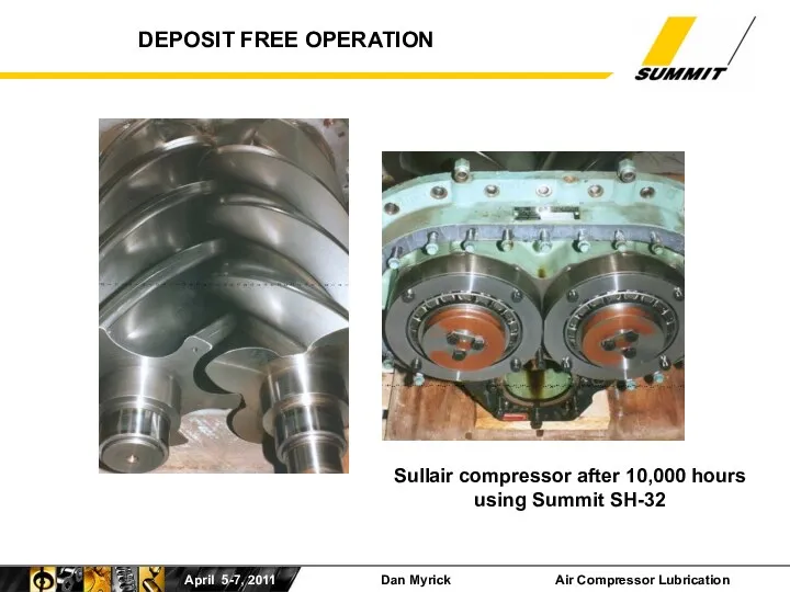 DEPOSIT FREE OPERATION Sullair compressor after 10,000 hours using Summit SH-32