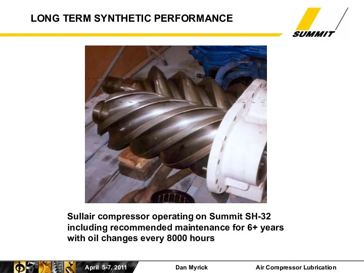 LONG TERM SYNTHETIC PERFORMANCE Sullair compressor operating on Summit SH-32