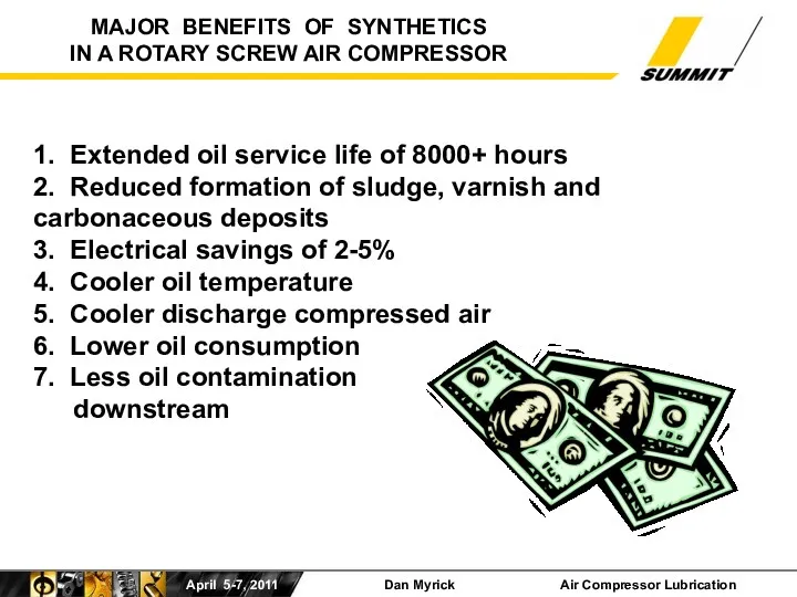 1. Extended oil service life of 8000+ hours 2. Reduced