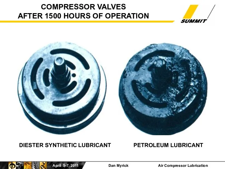 COMPRESSOR VALVES AFTER 1500 HOURS OF OPERATION PETROLEUM LUBRICANT DIESTER SYNTHETIC LUBRICANT