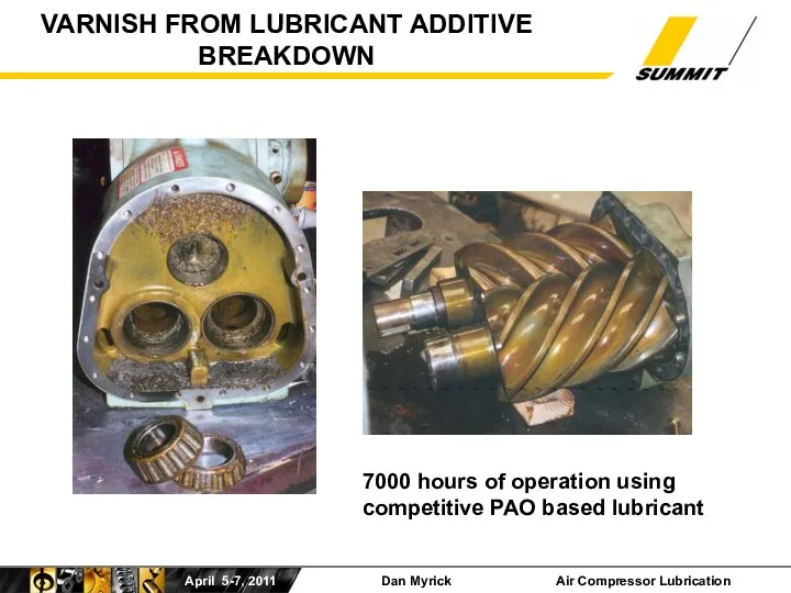 VARNISH FROM LUBRICANT ADDITIVE BREAKDOWN 7000 hours of operation using competitive PAO based lubricant