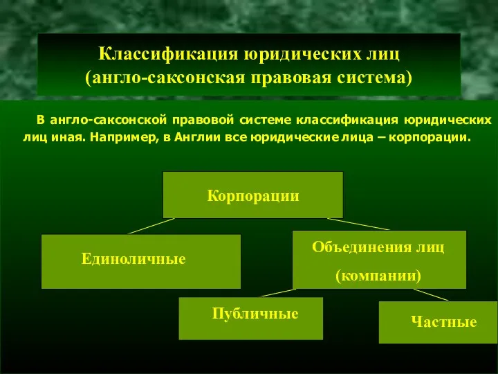 Классификация юридических лиц (англо-саксонская правовая система) В англо-саксонской правовой системе