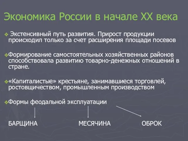 Экономика России в начале XX века Экстенсивный путь развития. Прирост