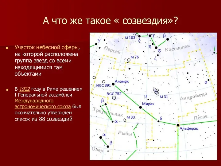 А что же такое « созвездия»? Участок небесной сферы, на