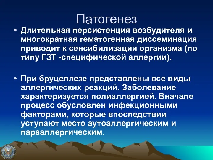 Патогенез Длительная персистенция возбудителя и многократная гематогенная диссеминация приводит к