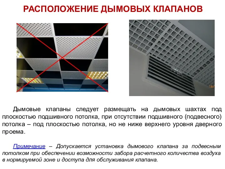 Дымовые клапаны следует размещать на дымовых шахтах под плоскостью подшивного