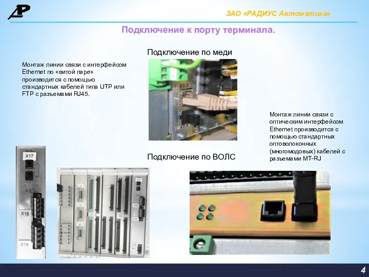 4 Подключение по меди Подключение по ВОЛС Монтаж линии связи