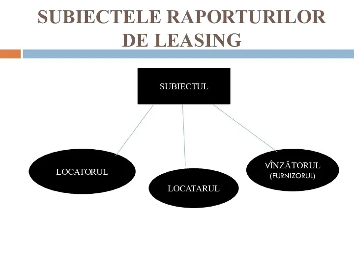 SUBIECTELE RAPORTURILOR DE LEASING SUBIECTUL LOCATORUL LOCATARUL VÎNZĂTORUL (FURNIZORUL)