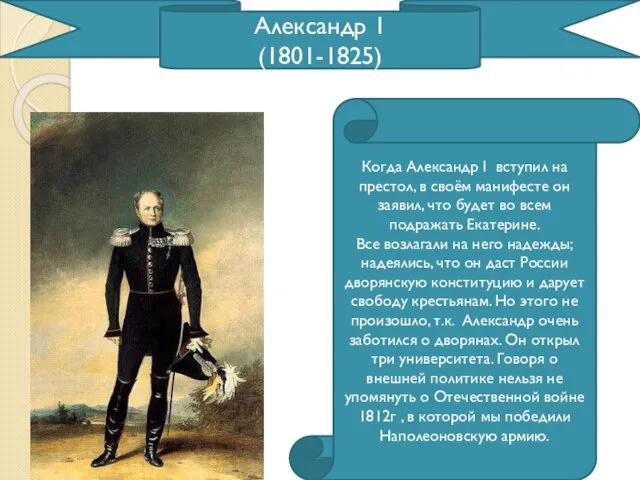 Александр 1 (1801-1825) Когда Александр I вступил на престол, в