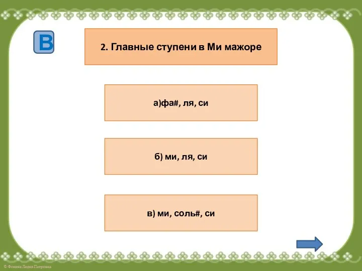 2. Главные ступени в Ми мажоре а)фа#, ля, си в)