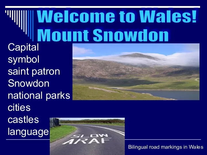 Capital symbol saint patron Snowdon national parks cities castles language