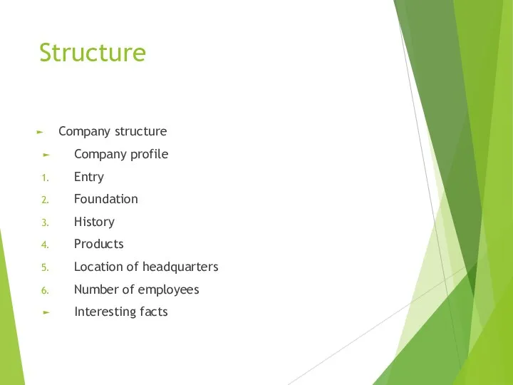 Structure Company structure Company profile Entry Foundation History Products Location