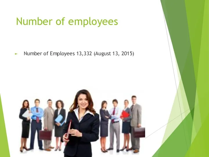 Number of employees Number of Employees 13,332 (August 13, 2015)