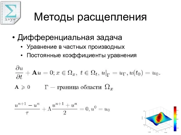 Методы расщепления Дифференциальная задача Уравнение в частных производных Постоянные коэффициенты уравнения
