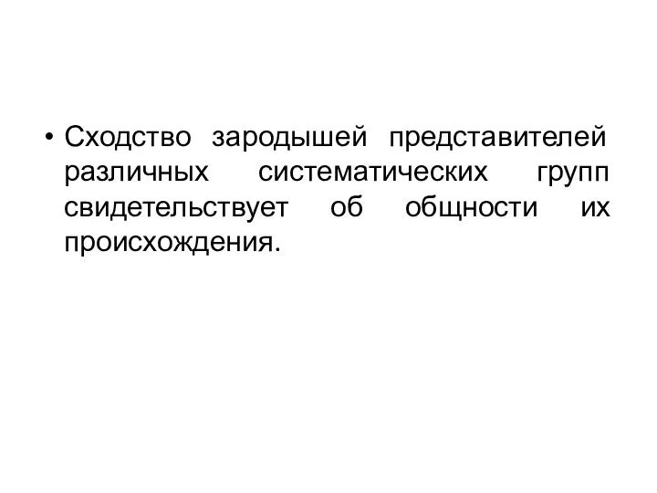 Сходство зародышей представителей различных систематических групп свидетельствует об общности их происхождения.