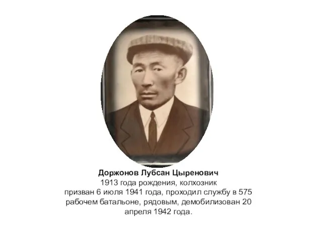 Доржонов Лубсан Цыренович 1913 года рождения, колхозник призван 6 июля