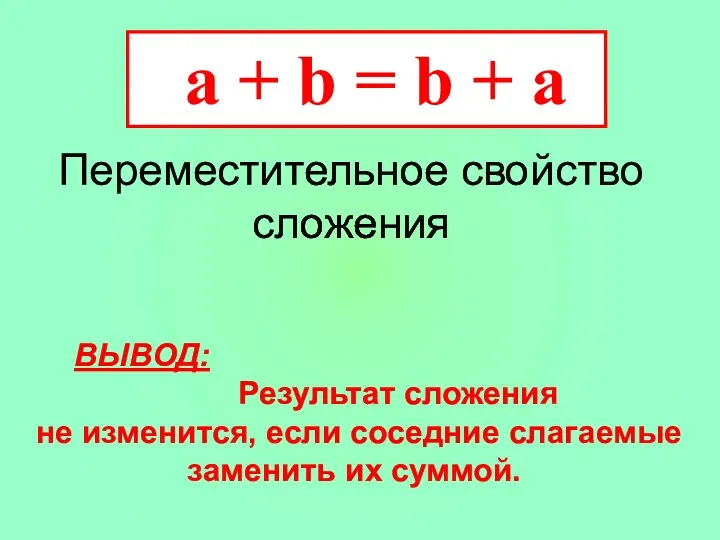 Переместительное свойство сложения a + b = b + a