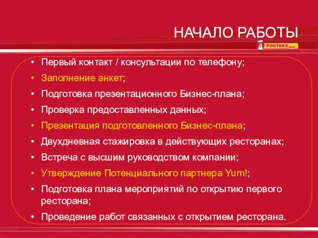 НАЧАЛО РАБОТЫ Первый контакт / консультации по телефону; Заполнение анкет;