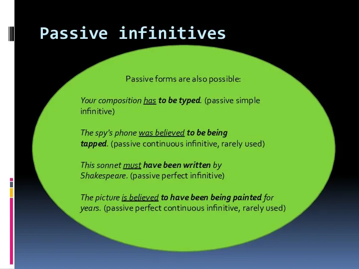 Passive infinitives Passive forms are also possible: Your composition has