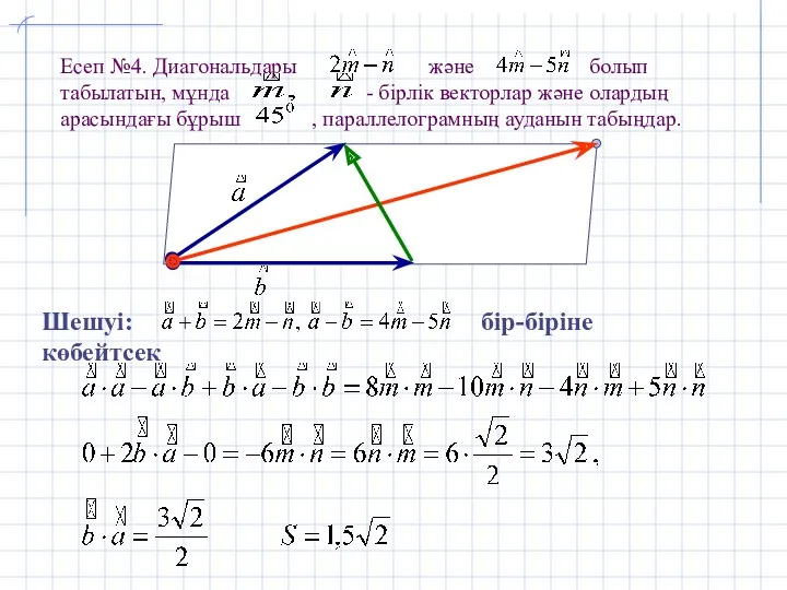 Есеп №4. Диагональдары және болып табылатын, мұнда - бірлік векторлар