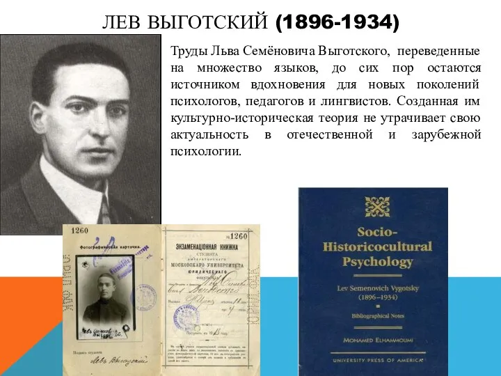 ЛЕВ ВЫГОТСКИЙ (1896-1934) Труды Льва Семёновича Выготского, переведенные на множество