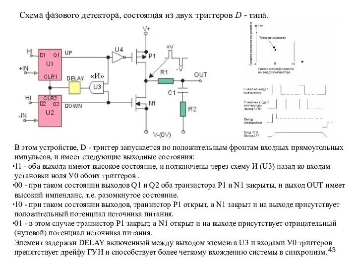 Схема фазового детектора, состоящая из двух триггеров D - типа.