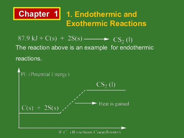 Chapter 1 1. Endothermic and Exothermic Reactions The reaction above is an example for endothermic reactions.