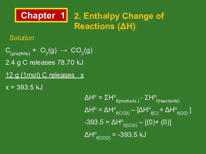 Chapter 1 2. Enthalpy Change of Reactions (ΔH) Solution C(graphite)