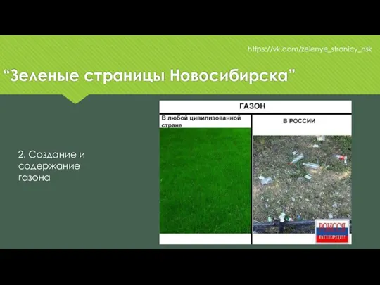 “Зеленые страницы Новосибирска” https://vk.com/zelenye_stranicy_nsk 2. Создание и содержание газона