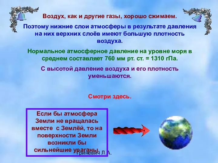 Гриневич Л.А. Воздух, как и другие газы, хорошо сжимаем. Поэтому